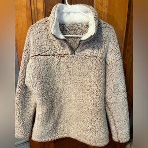 Brown/cream soft, cozy Ladies size Medium 1/4 zip up Sherpa sweatshirt.